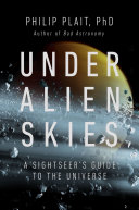 Dark photo of space with an orange planet and space rocks behind white title & author text 
