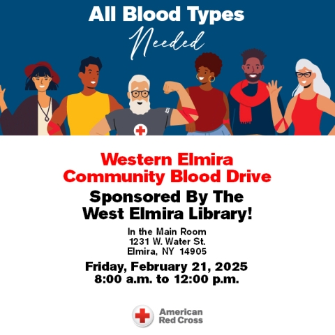 small graphic listing the event details on it and a row of diverse people across the top of the image who have just given blood