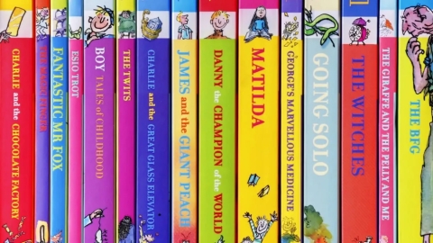 Row of books by Roald Dahl