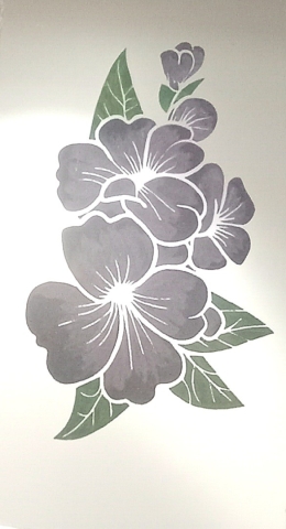 Violets engraved on glass then painted with acrylic paints