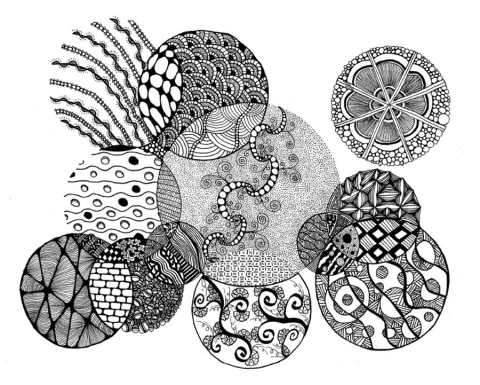 a variety of black and white zentangle circles