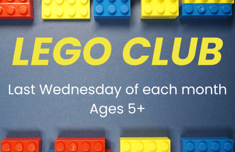 a lego border with a grey background with words in the middle advertising the program
