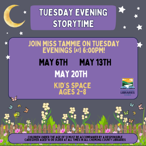 Join Miss Tammie on Tuesdays at 6pm for Evening Storytime!