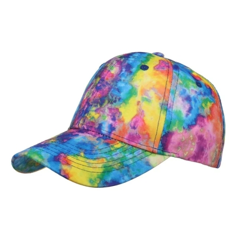 Tie-dyed pink, blue, yellow ball cap