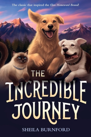 Book cover with 2 dogs and a cat moving forward