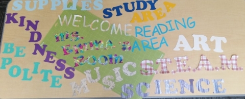 Words in various sizes and colors.