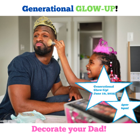 Dad and young Daughter applying makeup and wearing crowns