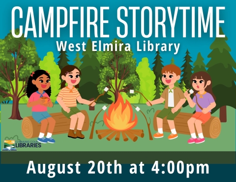 Children gathered around a campfire roasting marshmallows.