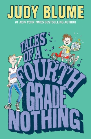 Title, Tales of a 4th grade nothing with kids climbing on the words