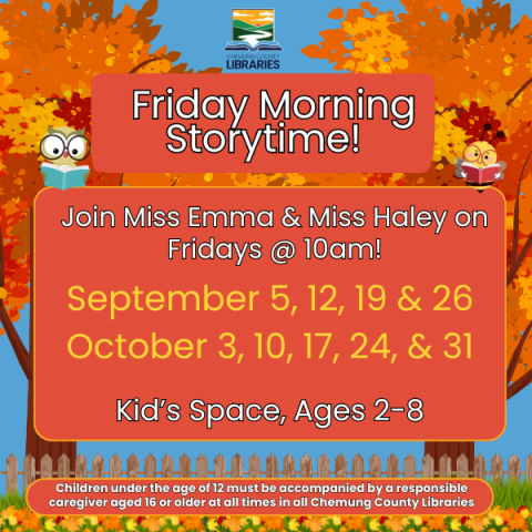 Join Miss Emma or Miss Haley for storytime on Friday mornings at 10am in the Steele Kid's Space