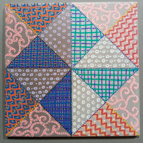 square tile with quilted pattern drawn on