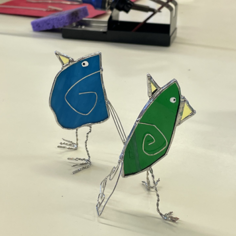 two stained glass birds