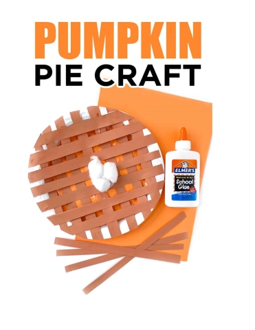 Pumpkin pie craft made with a paper plate and construction paper