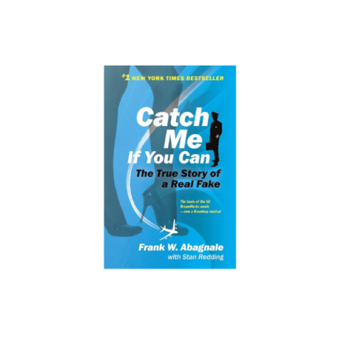 Cover of the book Catch Me if You Can - illustrated drawing of a flight attendents leg, an airplane and the silhouette of a pilot