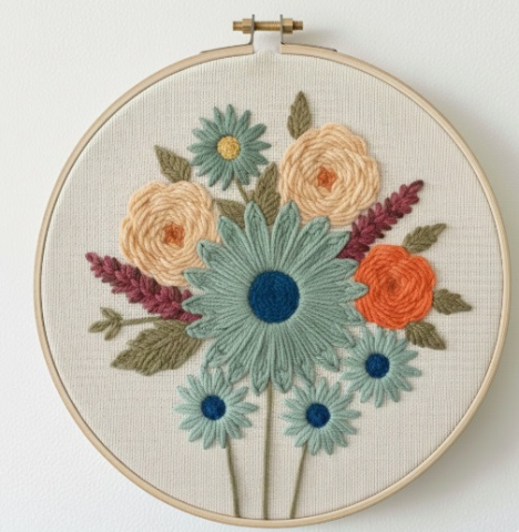 Sample needle punch embroidery wall hanging