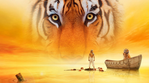 image of Tiger and young man i movie Life of Pi.
