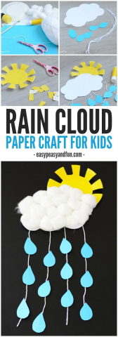 Cotton ball rain cloud with sun and rain