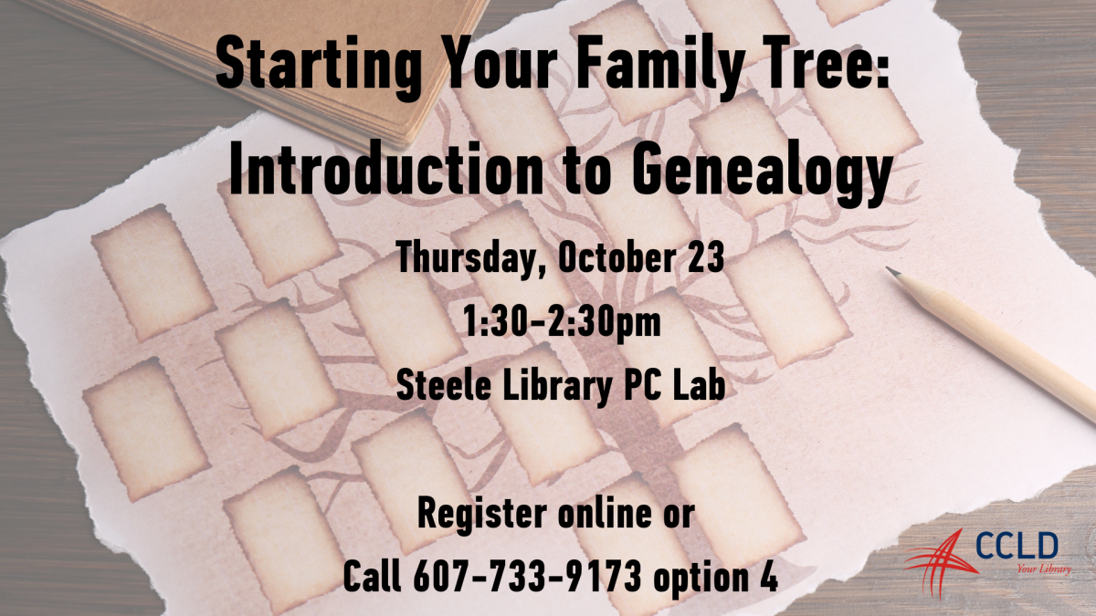 An open book shows a family tree