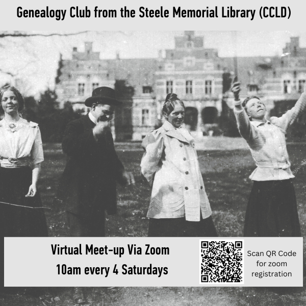 4 people frolic in front of an ancient engligh manor house