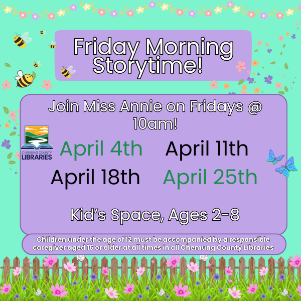 Join Miss Annie on Fridays at 10am for Morning Storytime! In the Kid's Space