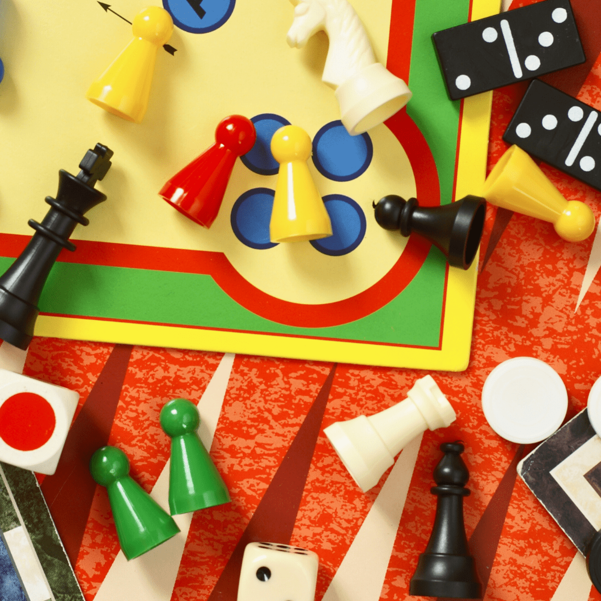 assorted board game pieces