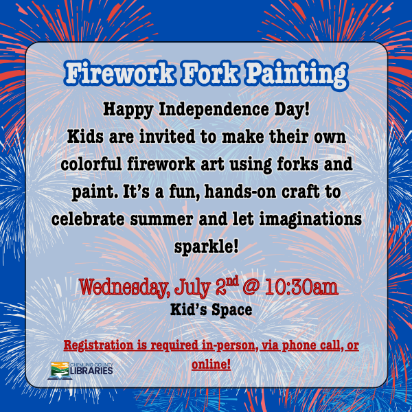 Firework fork painting for 4th of july. 7/2 at 10:30am in the kids space