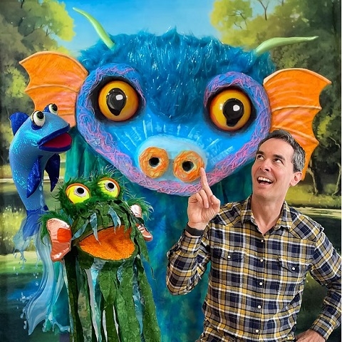 Puppeteer and some strange looking puppets.