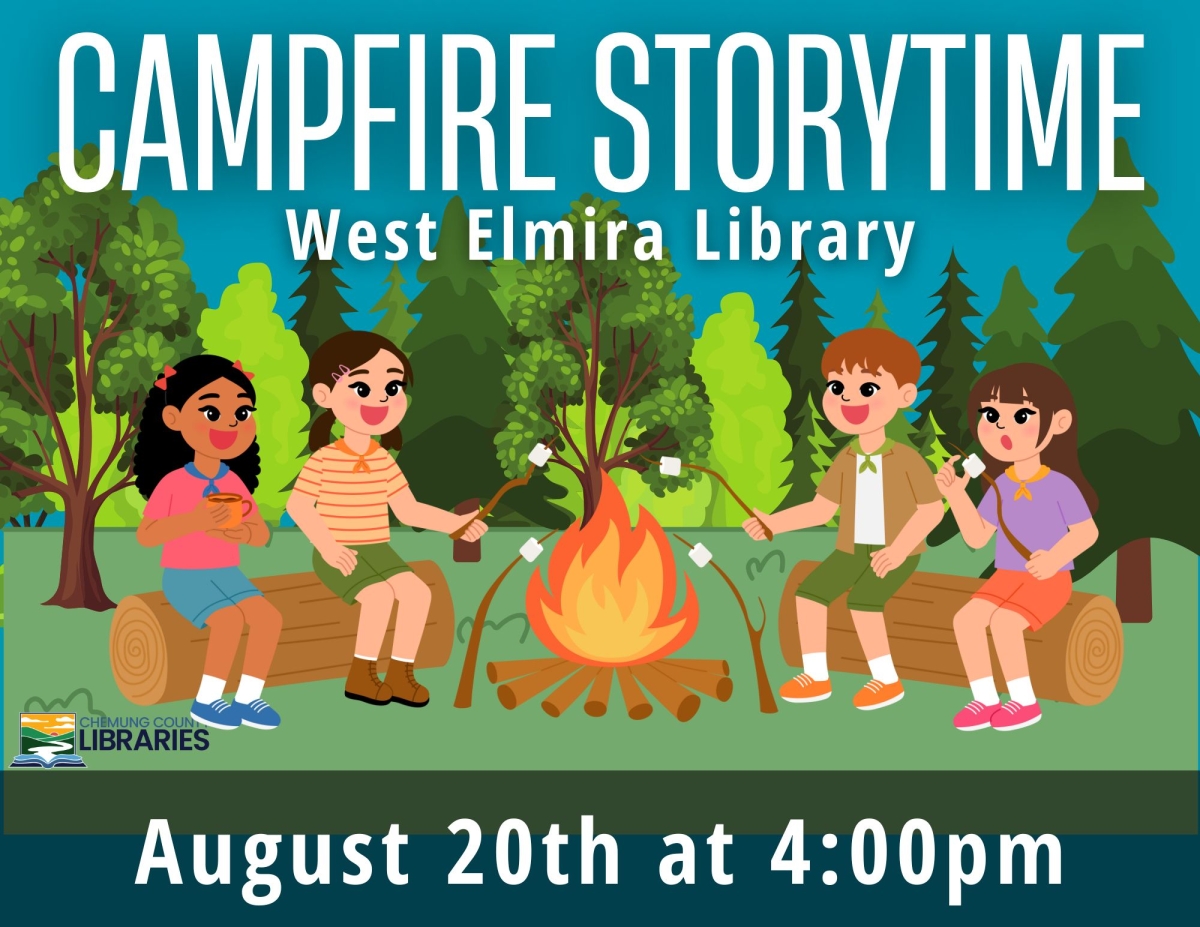 Children gathered around a campfire roasting marshmallows.