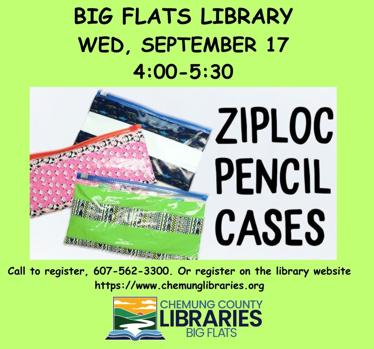 Big Flats Library Pencil Poch Crafts September 17 @ 4:00pm