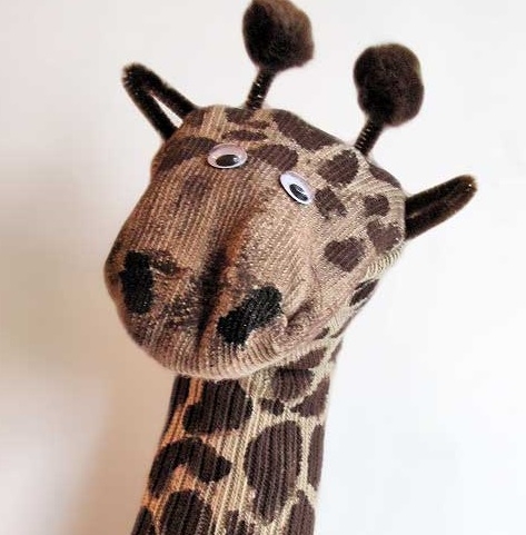Spotted giraffe sock puppet