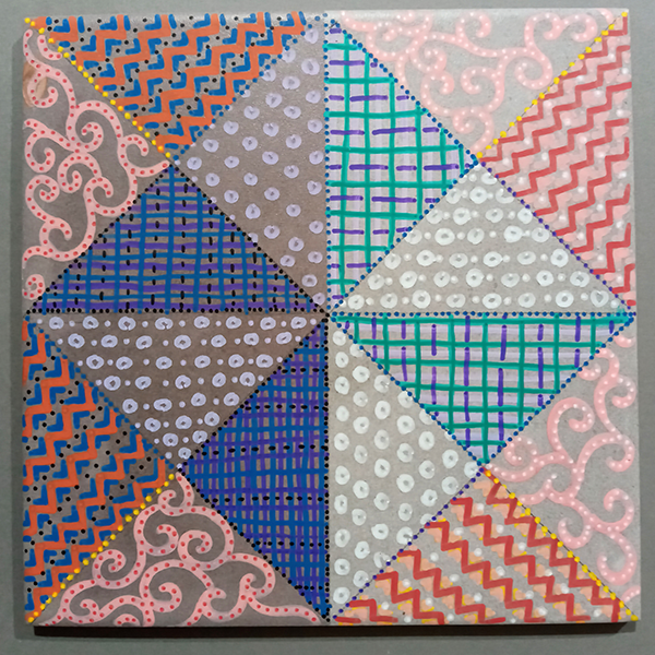 square tile with quilted pattern drawn on
