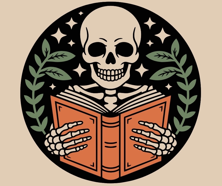 A skeleton reading a book