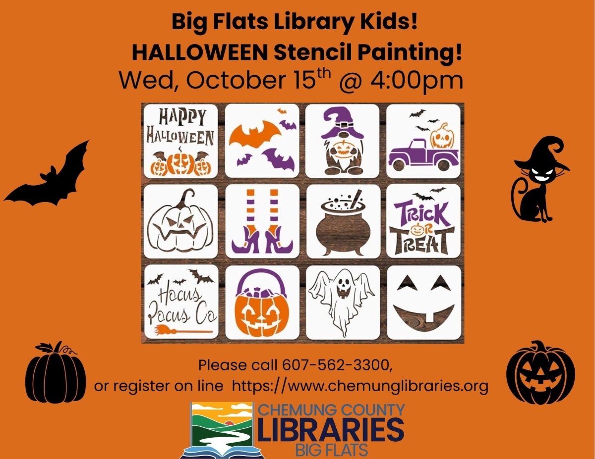Big Flats Library Kids Halloween Stencil Painting on Wednesday, October 15th @ 4:00pm