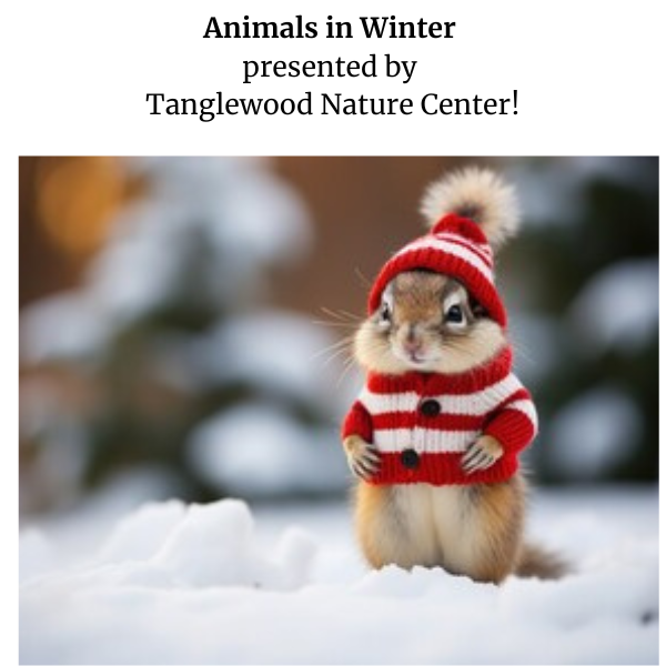 picture of a chipmunk dressed in a winter sweater and hat sitting in the snow