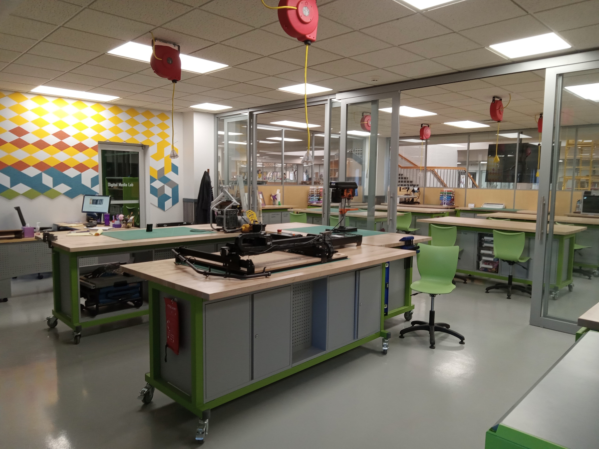 Makerspace with digital media lab, tools and crafts