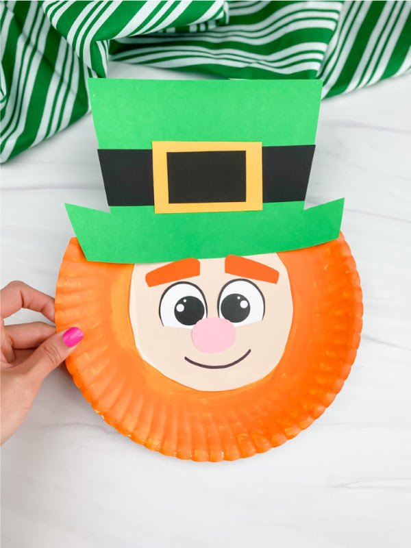 orange paper plate lephrechaun with green hat