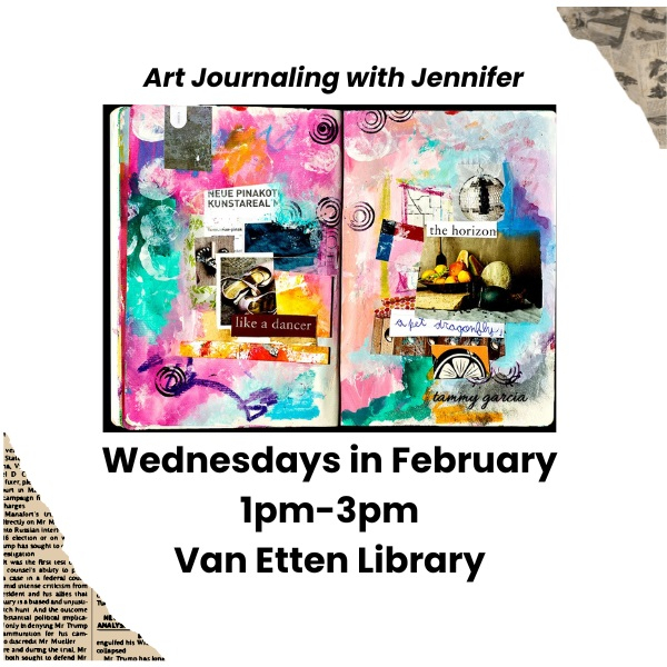 Art Journaling with Jennifer - picture of a journal with paint, text and drawings